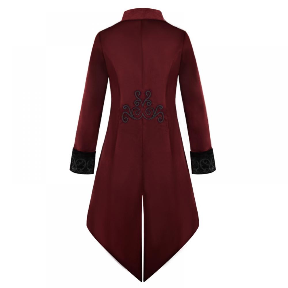 Steampunk Medieval Vintage Burgundy Tailcoat Jacket for Men Renaissance Vampire Gothic Victorian Frock Coat Halloween Costume
