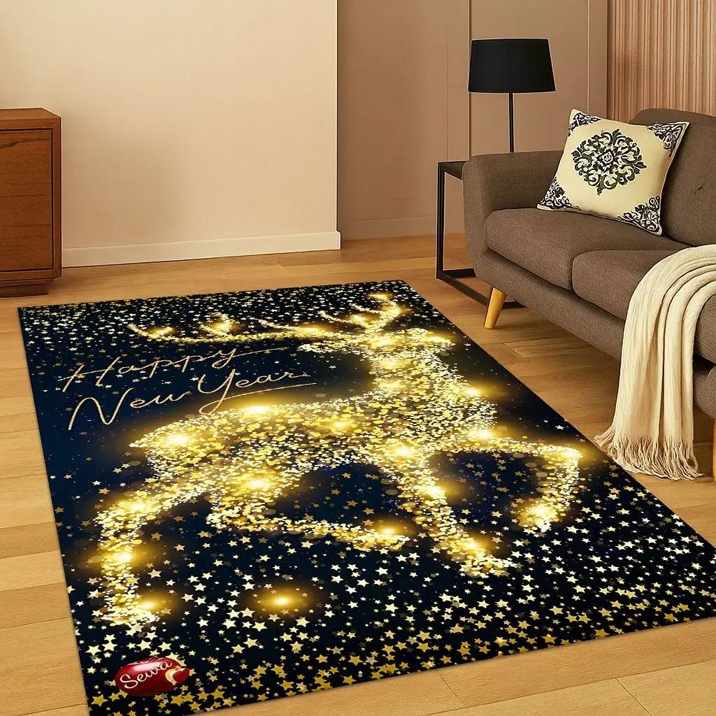 Fröhlicher Weihnachtsbaum Weihnachtsmann Cartoon Teppich für Wohnzimmer Schlafzimmer Fußmatte Küche Heimdeko Rutschfeste Bodenmatte