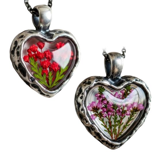 Everlasting Flower Heart Necklace Vintage Floral Jewelry Flowers in Heart Charm Handmade Necklace for Women Anniversary Valentine's Day Gift