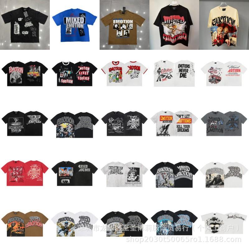 Unisex Vintage American Style Loose Fit Cotton Tee With Embellished Letter Print Round Neck Short Sleeve