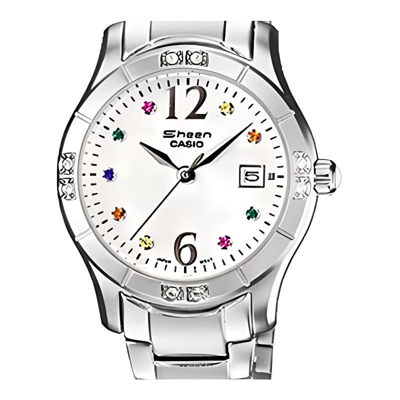 Casio SHEEN Three-hand Series Rhinestone Mother-of-pearl Dial Steel Strap Quartz Watch Business Quartz Movement Stainless Steel Strap SHN-4019DP-7A