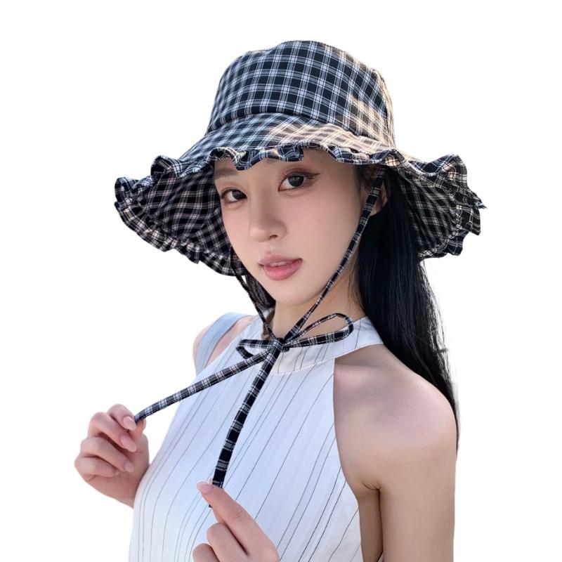 Stylish Unisex Wide Brims Sun Hat With Classical Checkered Pattern Fisherman Hat For Outdoor Activity And Daily Wear