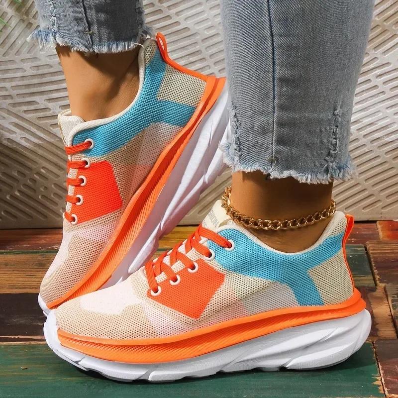 Women's Shoes On Sale 2024 New Mesh Women's Vulcanized Shoes Breathable Women Sneakers Mixed Colors Lace Up Ladies Casual Shoes