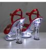 LED-beleuchtete Sandalen für Damen, transparenter Absatz, 14 cm hoher, leuchtender, schräger Absatz, rutschfeste, dicke Sohle, sexy Sandalen LFD-10365-A73