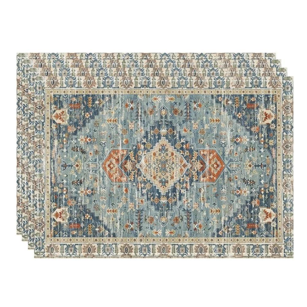 

Traditional Bohemian Ethnic Pattern Print Linen Placemats Non-Slip Heat-Resistant Washable for Party Dining Kitchen Table Decor (as the picture,4PC-32X42cm)