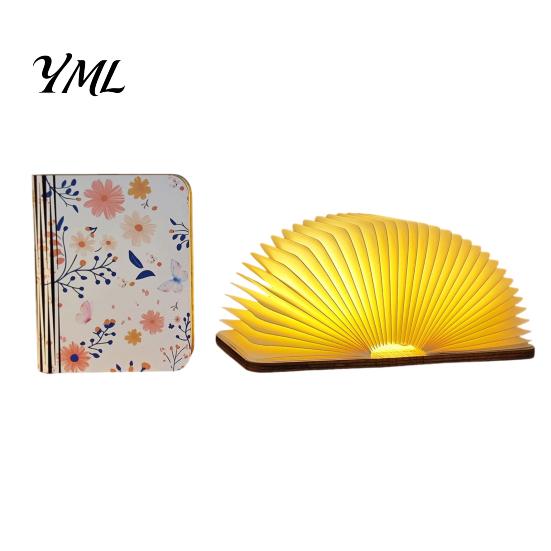 Wooden Bedside Lamp Portable LED Book Light, Magnetic Foldable Night with Stepless Dimming, Decorative Light USB Rechargeable Warm Ambient for Bedroom