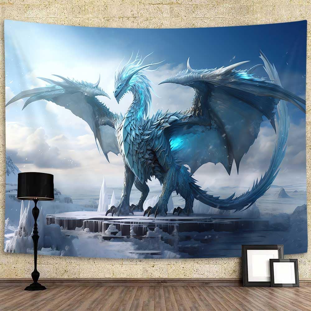 Massief Blauwe Draak Fantasie Wandkleed Wanddecoratie Kunstprint Canvas Decor Gaming Mythologisch Sci-Fi Anime Kamerdecoratie