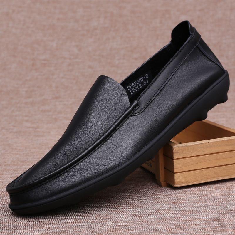 Spring Genuine Leather Men's Loafers Handmade Moccasins Casual Shoes Soft Sole Mens Business Flat Black Minimalist Leather Shoes