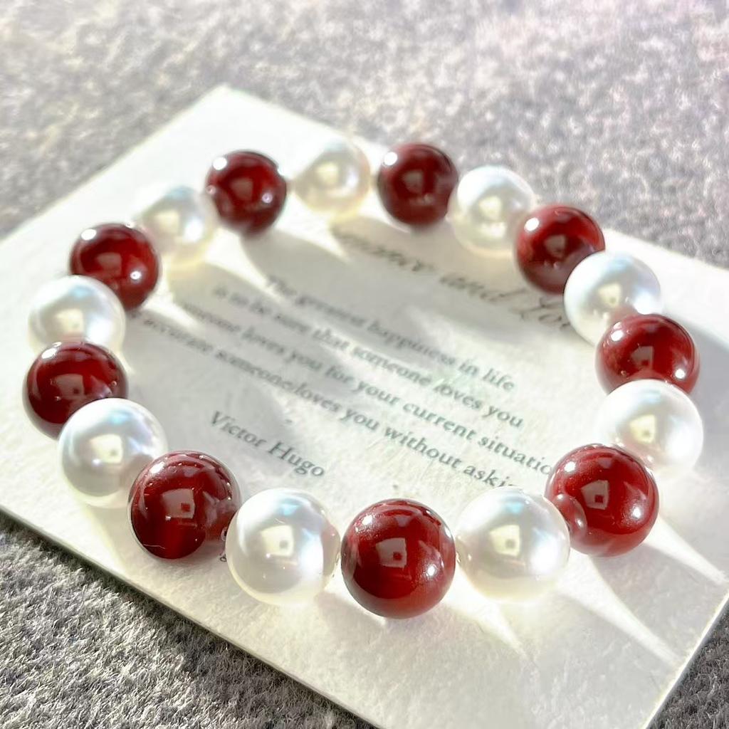 10Mm Vintage High Quality Ankara Red Cold White Artificial Crystal Pearl Bracelet Bracelet