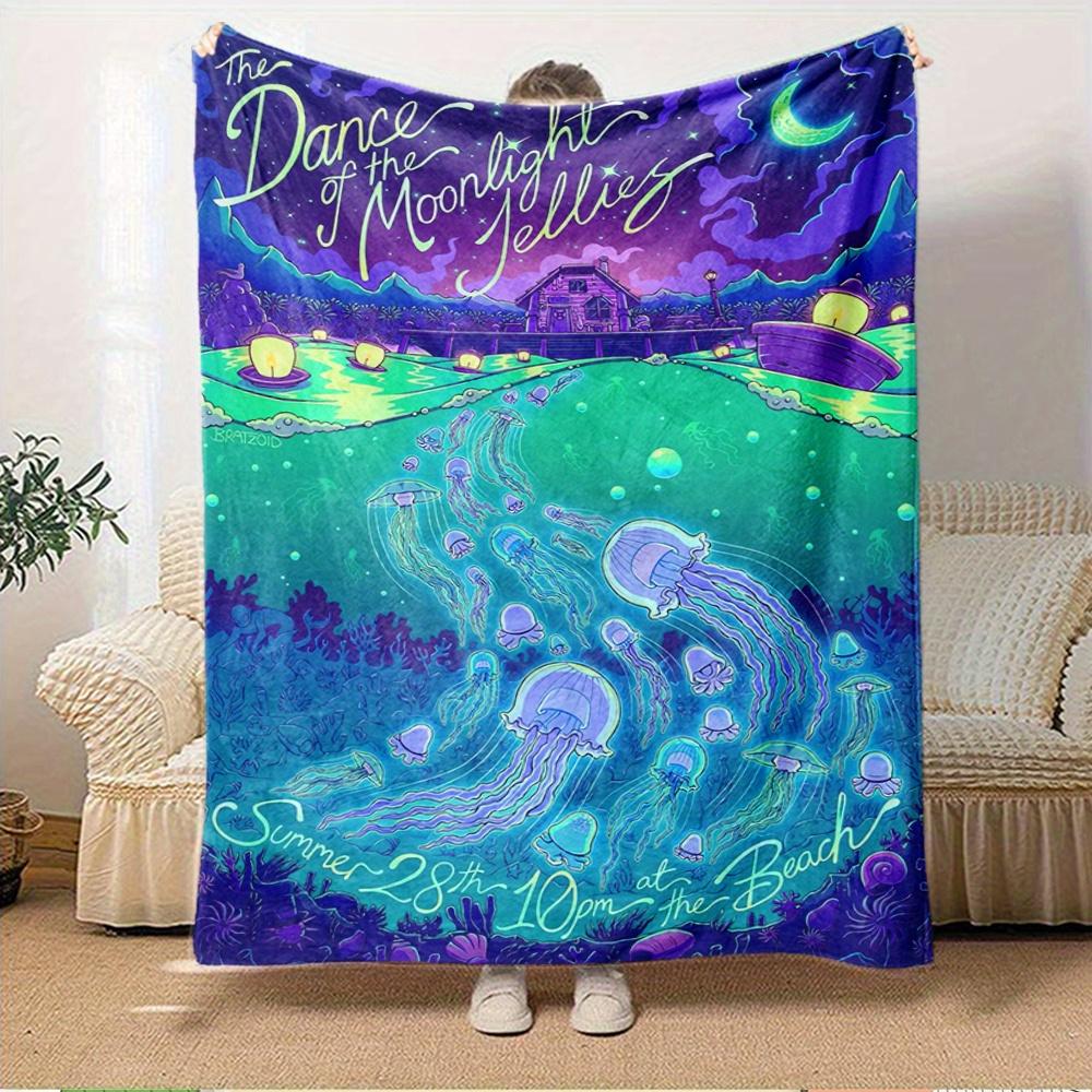 

1pc Jellyfish,Moonlight,Beach PartyDigital Print Fleece Blanket - Contemporary Style, Suitable for All Seasons, Perfect for Home, Travel, or 150x180cm