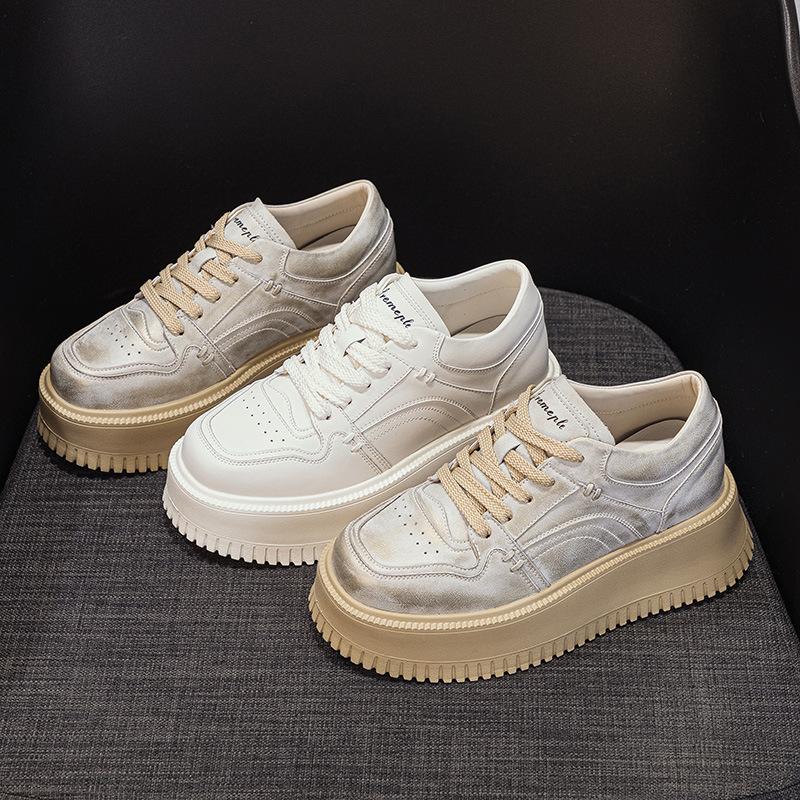 Board shoes 2026 women's versatile fine strap leather casual sports shoes Board shoes Sponge cake shoes