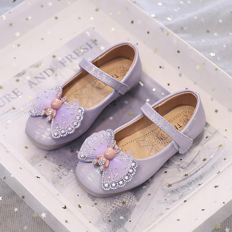 Girls Leather Shoes for Party Wedding Fashion Children Rhinestone Performance Shoes with Bow-knot Kids Cartoon Princess Shoes