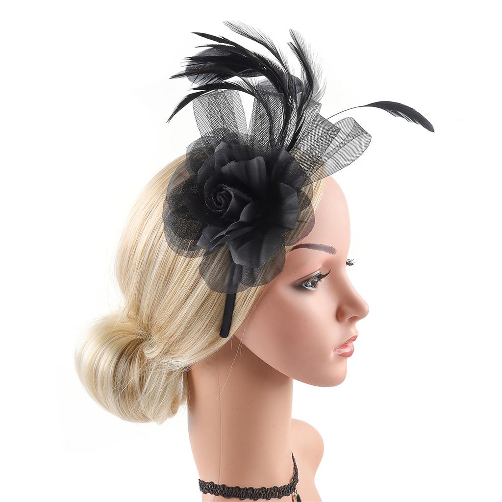 Elegant Feather Hair Accessory For Women Elastic Hairband With Adjustable Clip For Horse Races Parties Photography