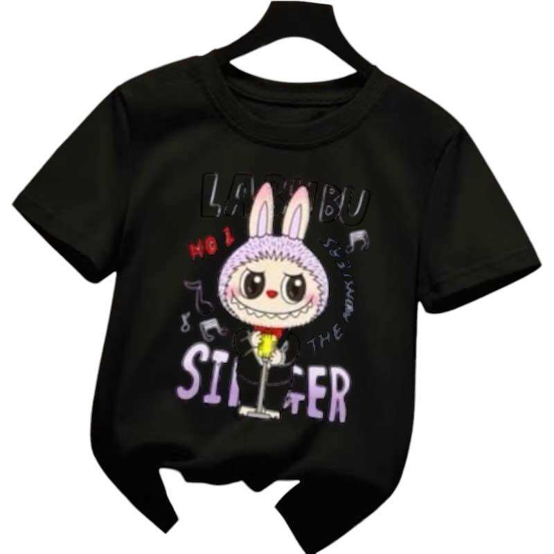 

New Labubu Children s T-shirt Scarf Musician LABUBU Pattern Girl Round Neck Short Sleeve Casual Versatile Clothing 100