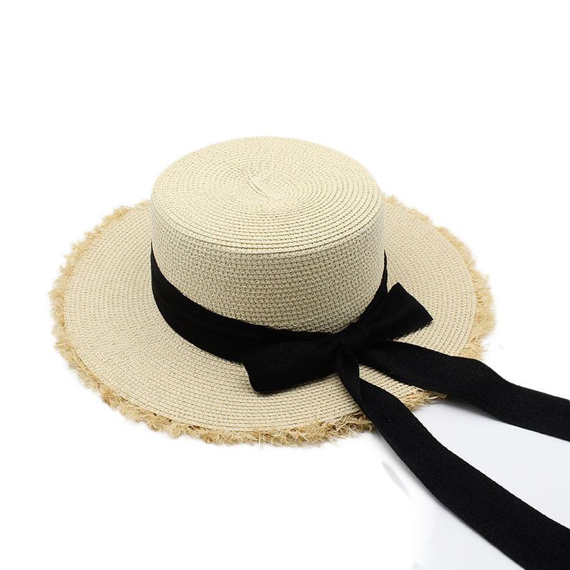 Lafite Straw Hat Women'S Summer Seaside Flat Top Sunscreen Sun Hat Beach Fisherman Hat Seaside Photo Straw Woven Hat