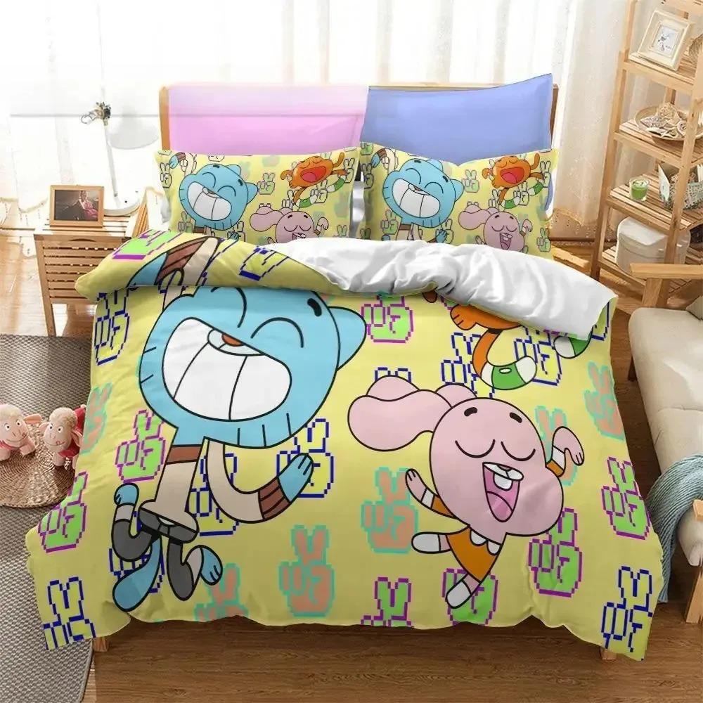 Anime Amazing World Gumball Bedding Set Darwin Anais Duvet Cover King Queen Full Twin Size for Bed Boys Adult Kids