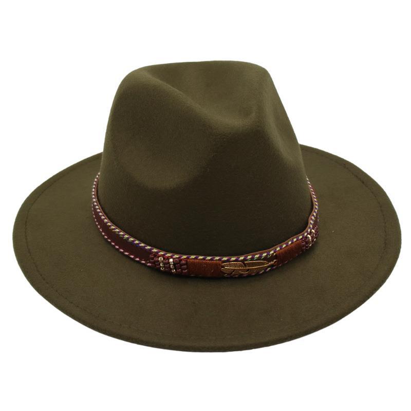 Minority Stage Top Hat Metal Feather Jazz Hat Men'S And Women'S Ethnic Style Felt Hat Tibetan Wool Hat