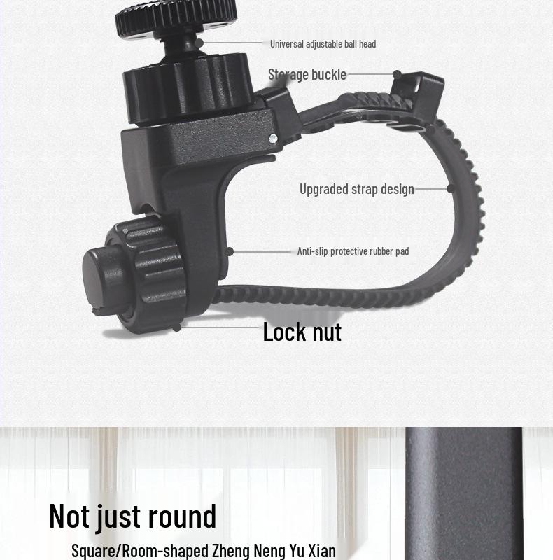 Mobile Phone Stand with Selfie, Sheet Music, and Musical Instrument Features for Video Recording and Rotating Strap Clip