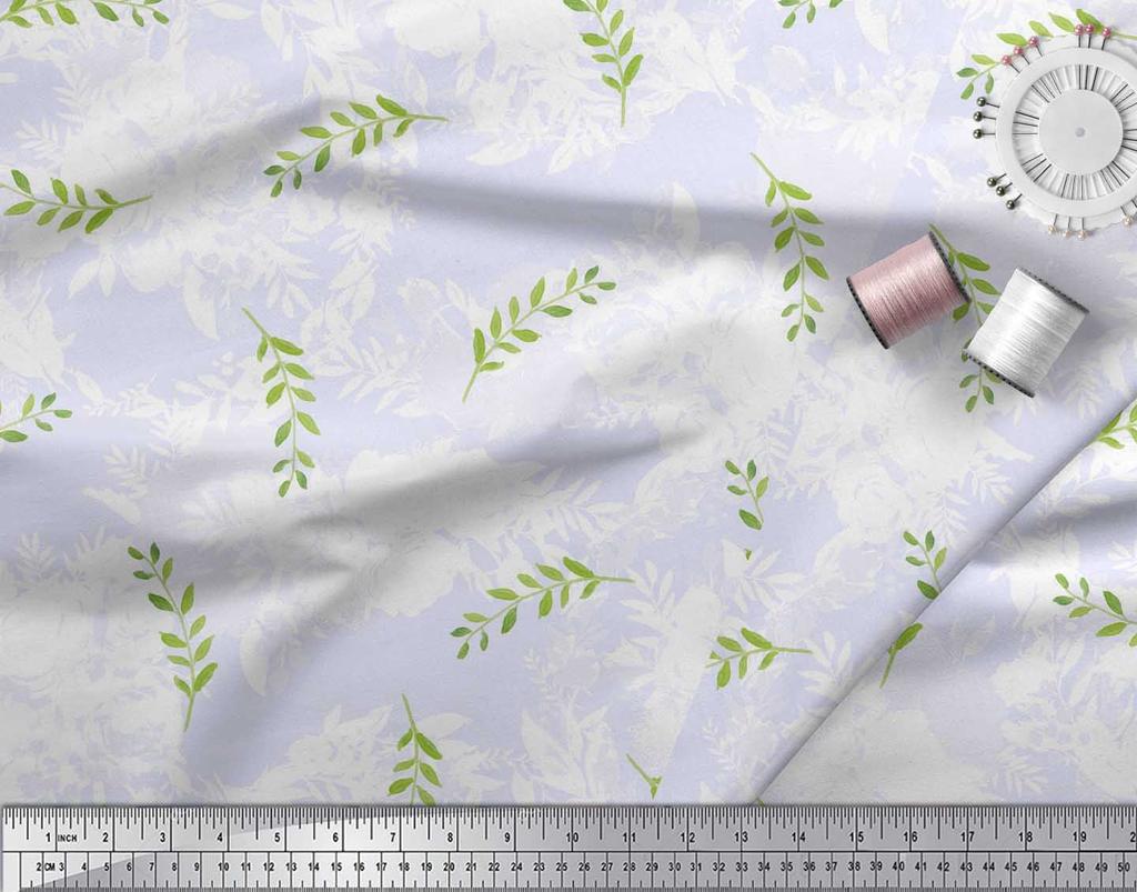 Soimoi Purple Poly Crepe Fabric Pecan Leaves Fabric Prints By Metre 42 Inch