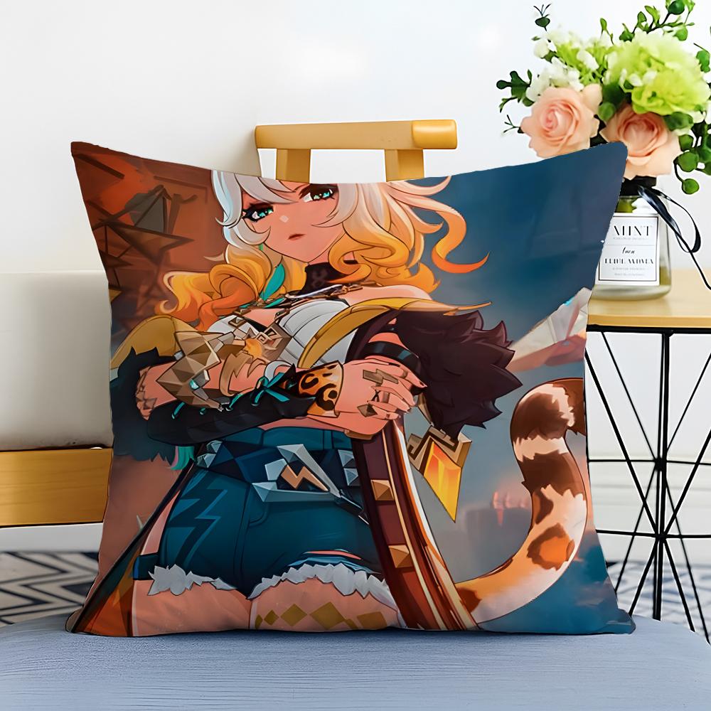 Game Genshin Xilonen Cushion Cover Washable Linen Pillowcase Soft For Sofa Bed Cozy Home Room Decor