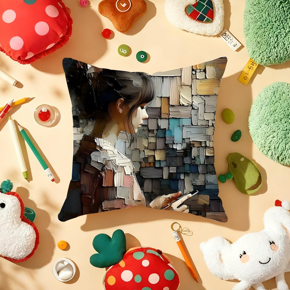 Figure Modern Art Cushion Cover Plush Fabric Soft DoubleSided Printed Sofa Warm Winter Home Gift Pillow Cover