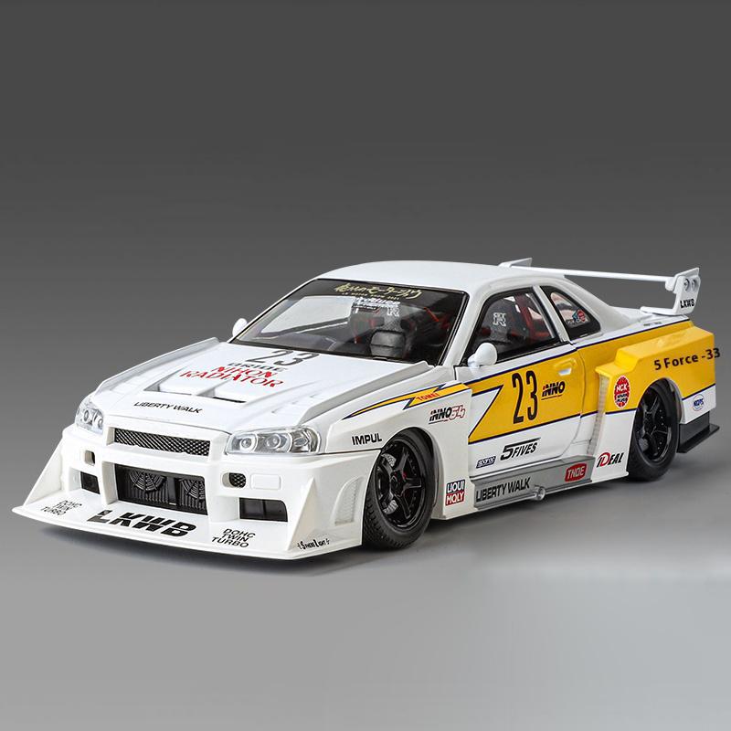 

1:24 Nissan GTR R34 Skyline Ares Alloy Modified Wide Body Sports Car Model Diecast Raing Car Model Sound and Light Kids Toy Gift белый
