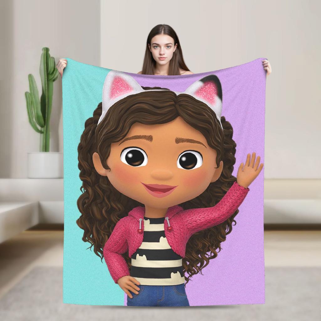 Cartoon Cute Gabby Dollhouse Blanket Cover  Fleece Throw Blankets Summer Air Conditioning Decoration Soft Warm Bedspread