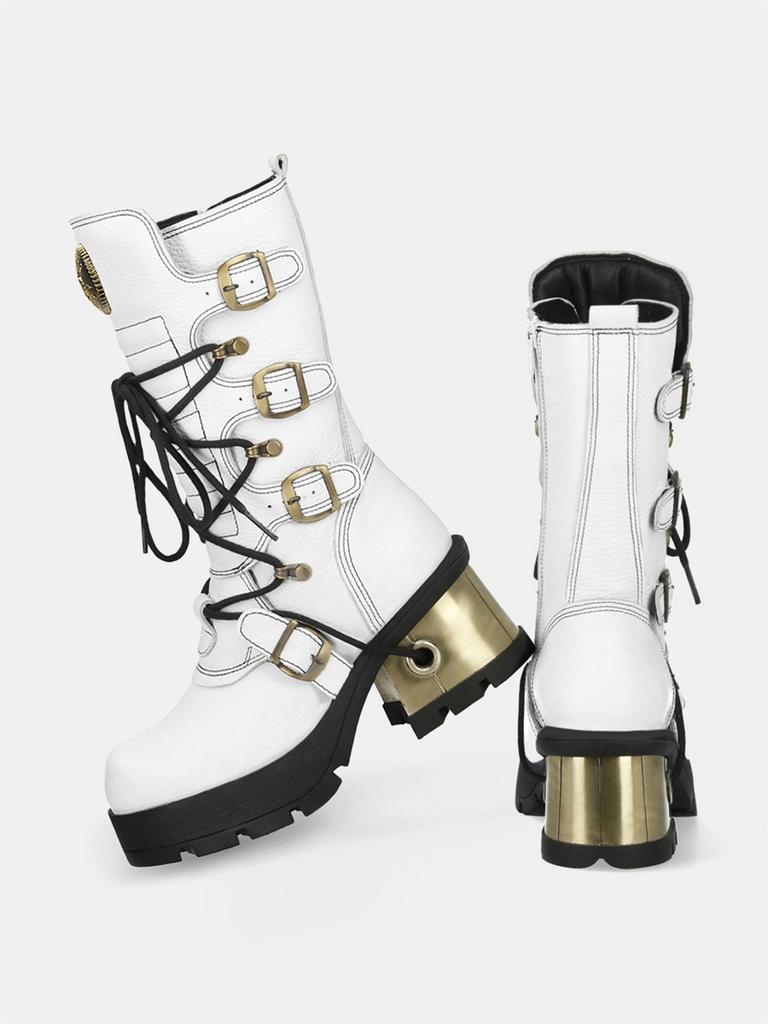 Thick Bottom Height-Increasing Women's Autumn and Winter Metal Punk Niche Leather Motorcycle Single Dark Retro Ankle Boots