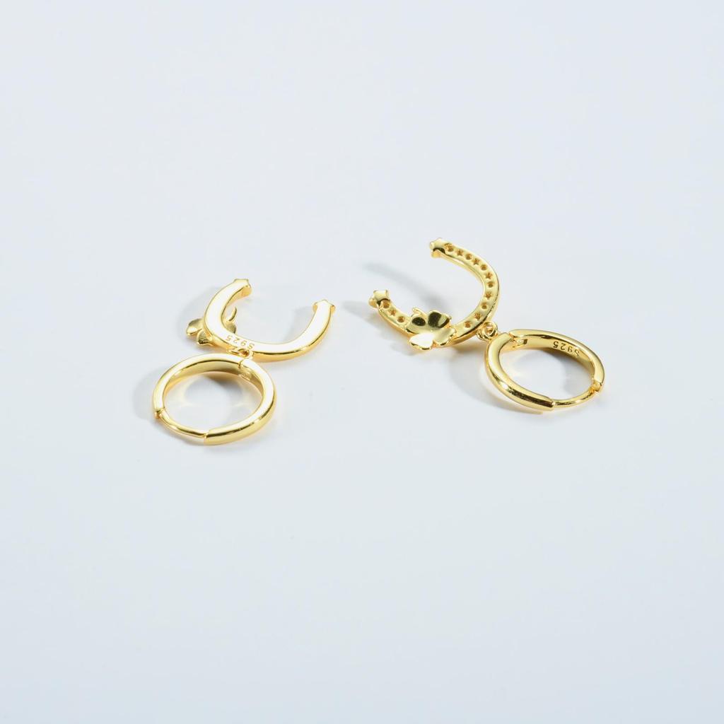ANDYWEN 100% New 925 Sterling Silver Gold Moon Flower Drop Earring Piercing Loops 2023 Fine Jewelry