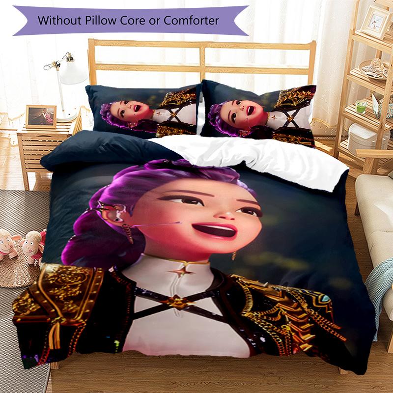 Conjunto de Roupa de Cama KPOP Hunter 3 Peças Capa de Edredom com Fecho Inclui 1 Capa de Edredom & 2 Fronhas para Todas as Estações Decoração de Quarto Casa Dormitório