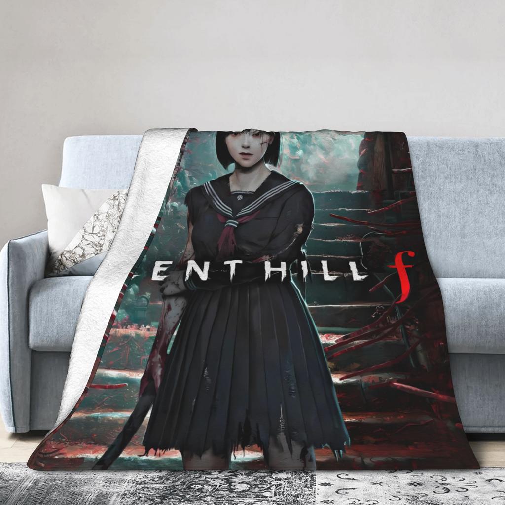 Horror Game Silent Hill F Graphic Printed Flannel Blanket Warm Throw Blanket for Living Room Decorative Bedspread Sofa Bed Cover