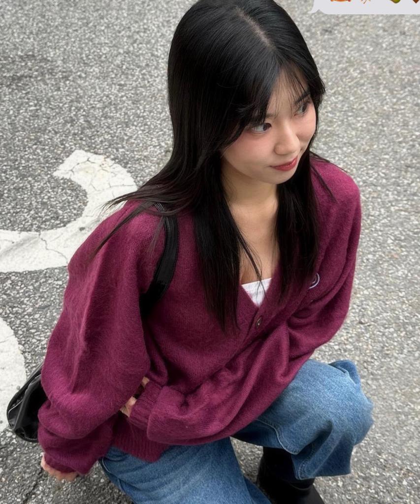 Runaki'Hu' Wxk027 Fluffy Loose Fit Cardigan (Burgundy)