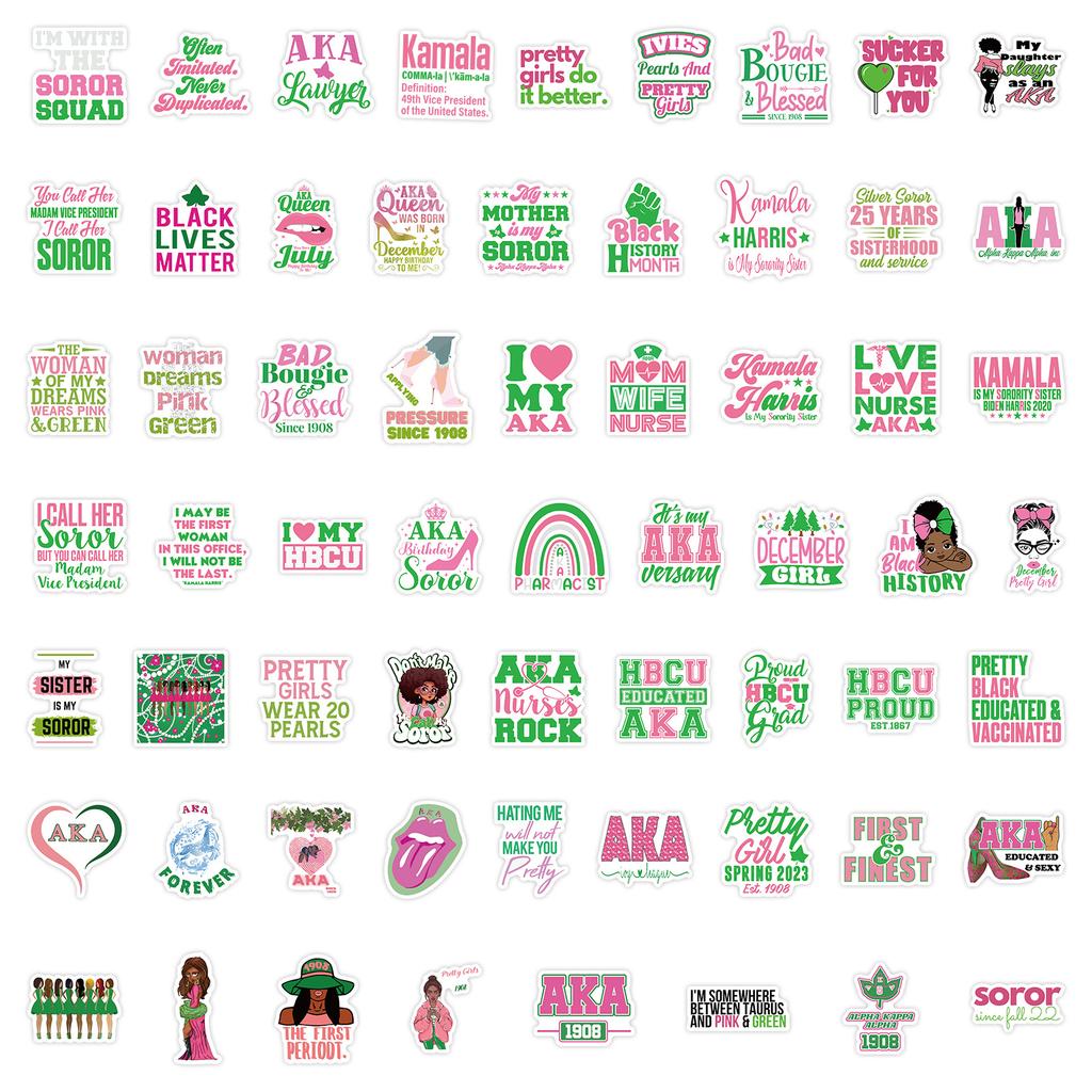 60 New Aka Sorority Cartoon Graffiti Stickers Suitcase Notebook Water Cup Stickers