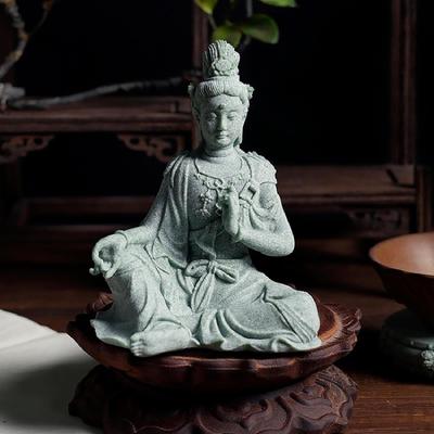 Buddha-Figur, Guanyin-Statue, für Heimdekoration, Geschenk, Sammlerstück, Sandstein-Skulptur, Tischdekoration