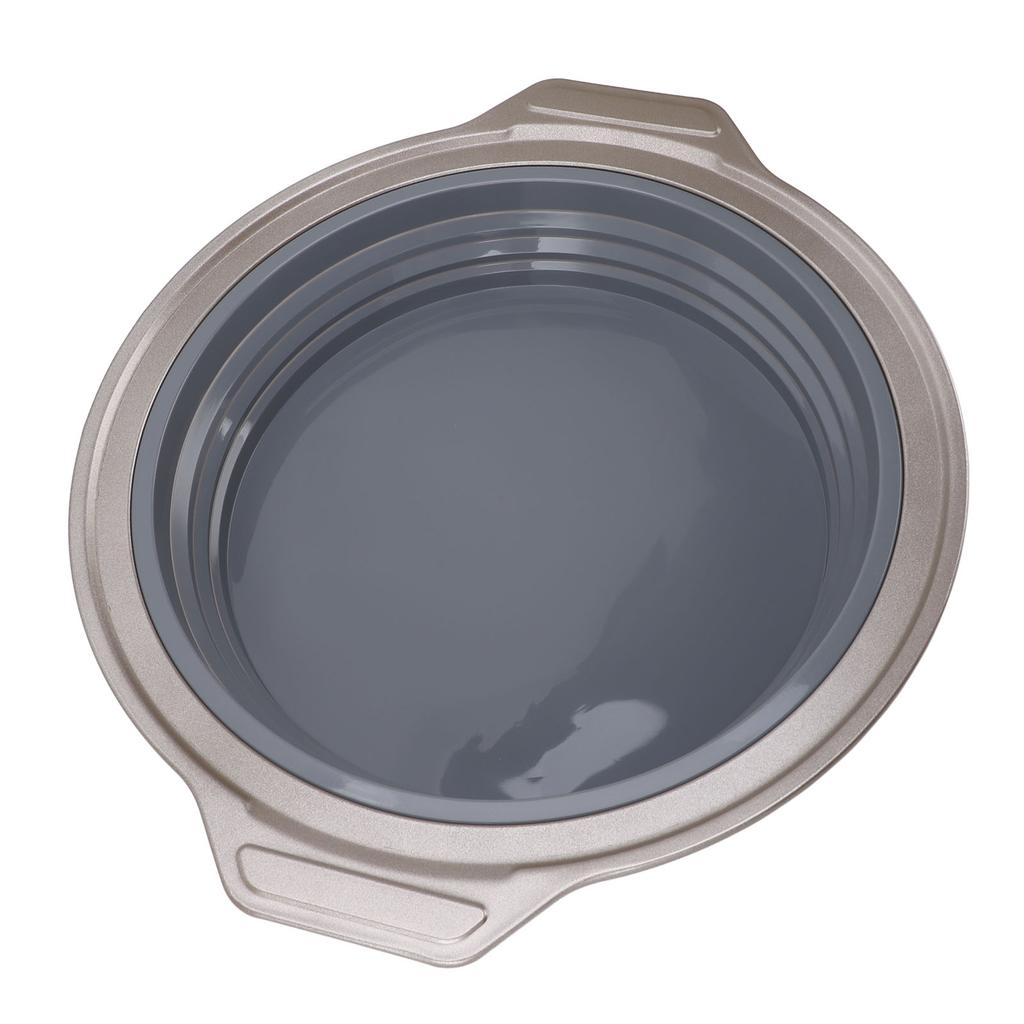 Silicone Cake Pan Foldable Press Type Quick Release Round Baking Pan for Layer Cake Cheese Cake Chiffon Cake Grey