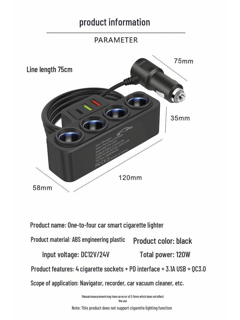 2025 Universal Car Charger: 4-Port Cigarette Lighter with QC3.0, USB, and PD Fast Charging for 12V/24V Vehicles