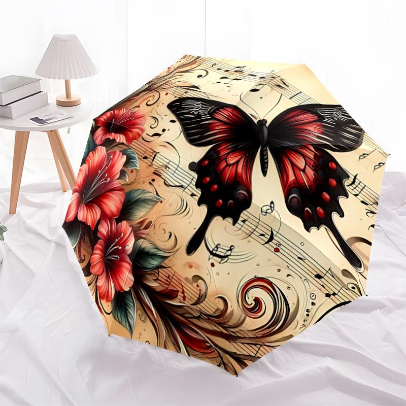 1pc Butterfly Music Automatic Open/close Umbrella, 8-Rib sturdy structure, Portable Travel Umbrella, Parties, Everyday Usel037