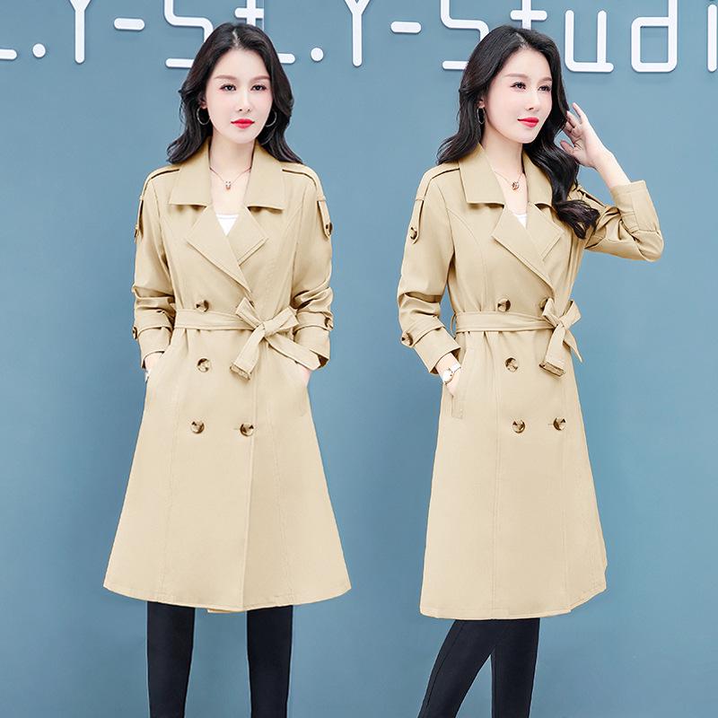 Schicker koreanischer Damen-Midilang-Trenchcoat – Frühjahr/Herbst-Kollektion 2025, großer Kragen, Übergröße, schlankmachende Oberbekleidung
