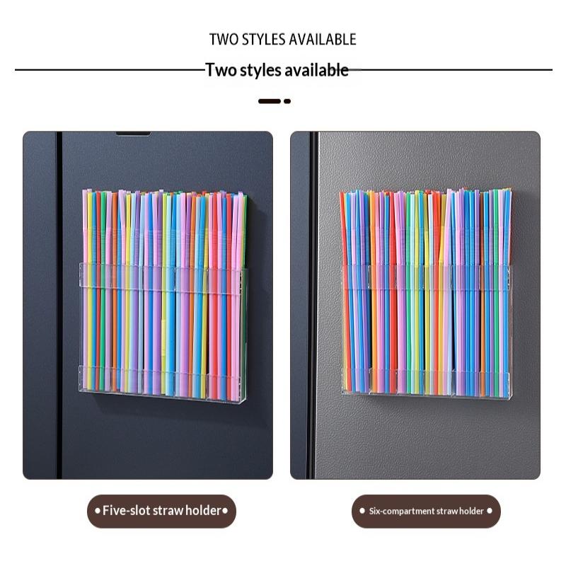 5/6 Grids Reusable Straw Holder, Kitchen Countertop Storage Rack With Strong Double-Sided Tape, Suitable For Countertops Cabinet