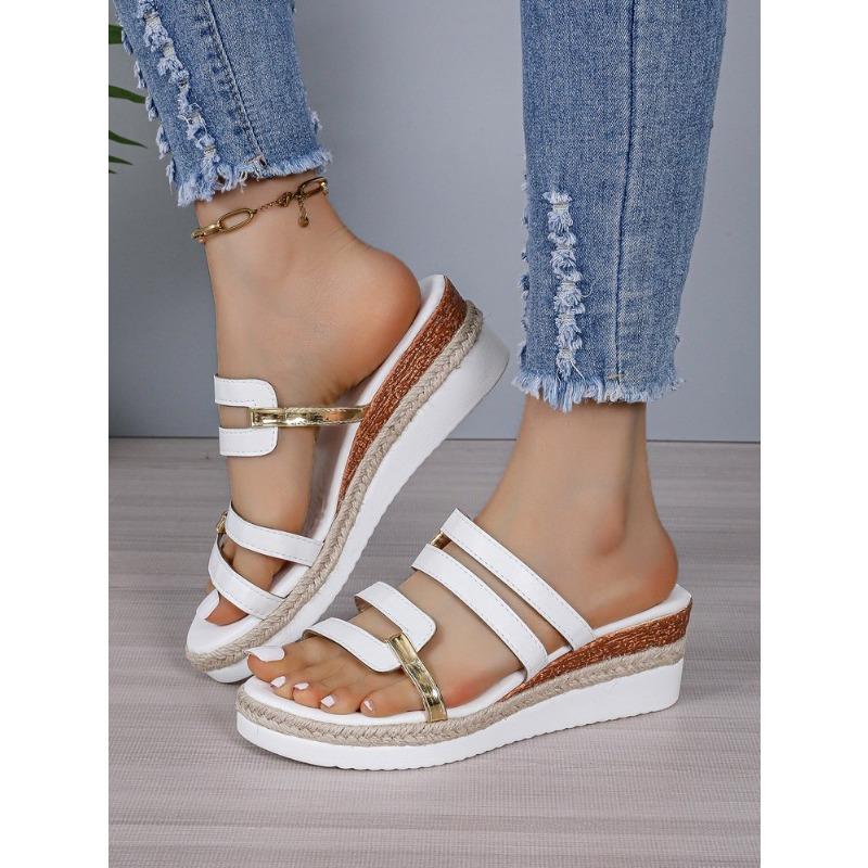 Cross-border large-size wedge sandals women's  summer new thick-soled muffin bottom one-word women's slippers manufacturers wholesale