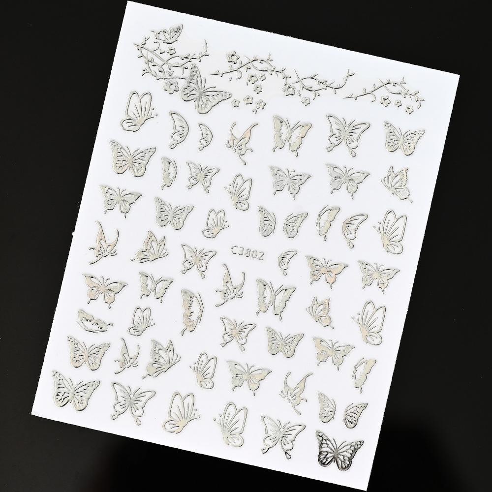 Bronzing Solid Color Butterfly Flame Nail Art Sticker 3D Adhesive Self-Adhesive Sweet Wind Nail Decorative Patch