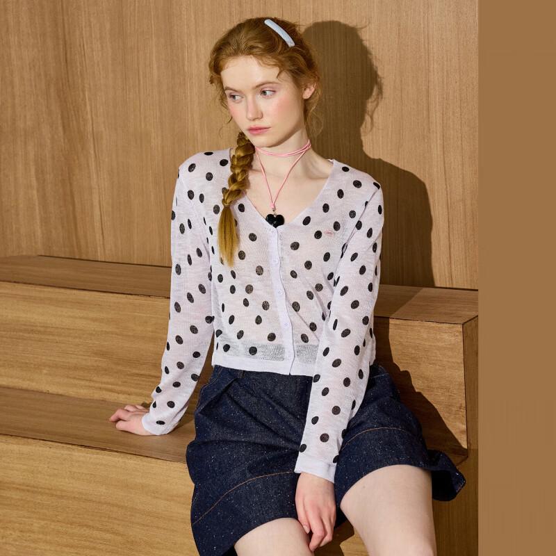 COOLHUT Women's V-Neck Polka Dot Knit Long Sleeve Cardigan Top