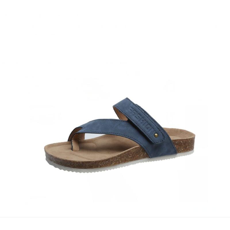 Summer new fashion outer wear non-slip cork cover toe pinch foot beach cool slippers women's flat slippers