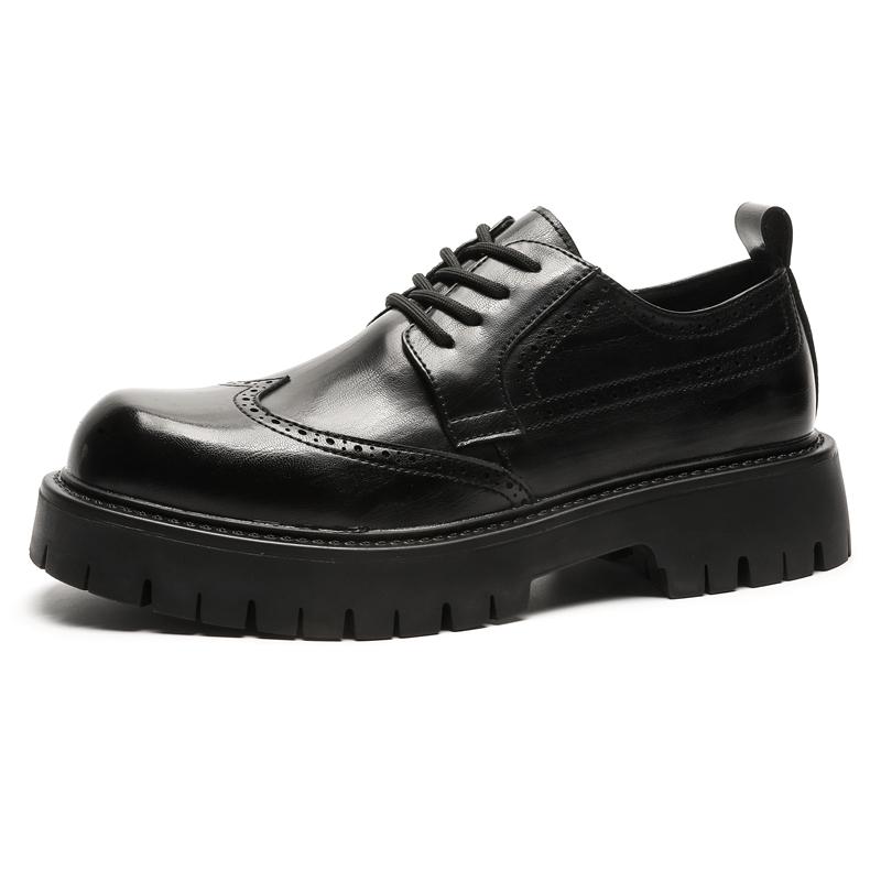 Men's casual leather shoes Classic Gentleman British Style Fashion parties or business office Black brown thick soled shoes