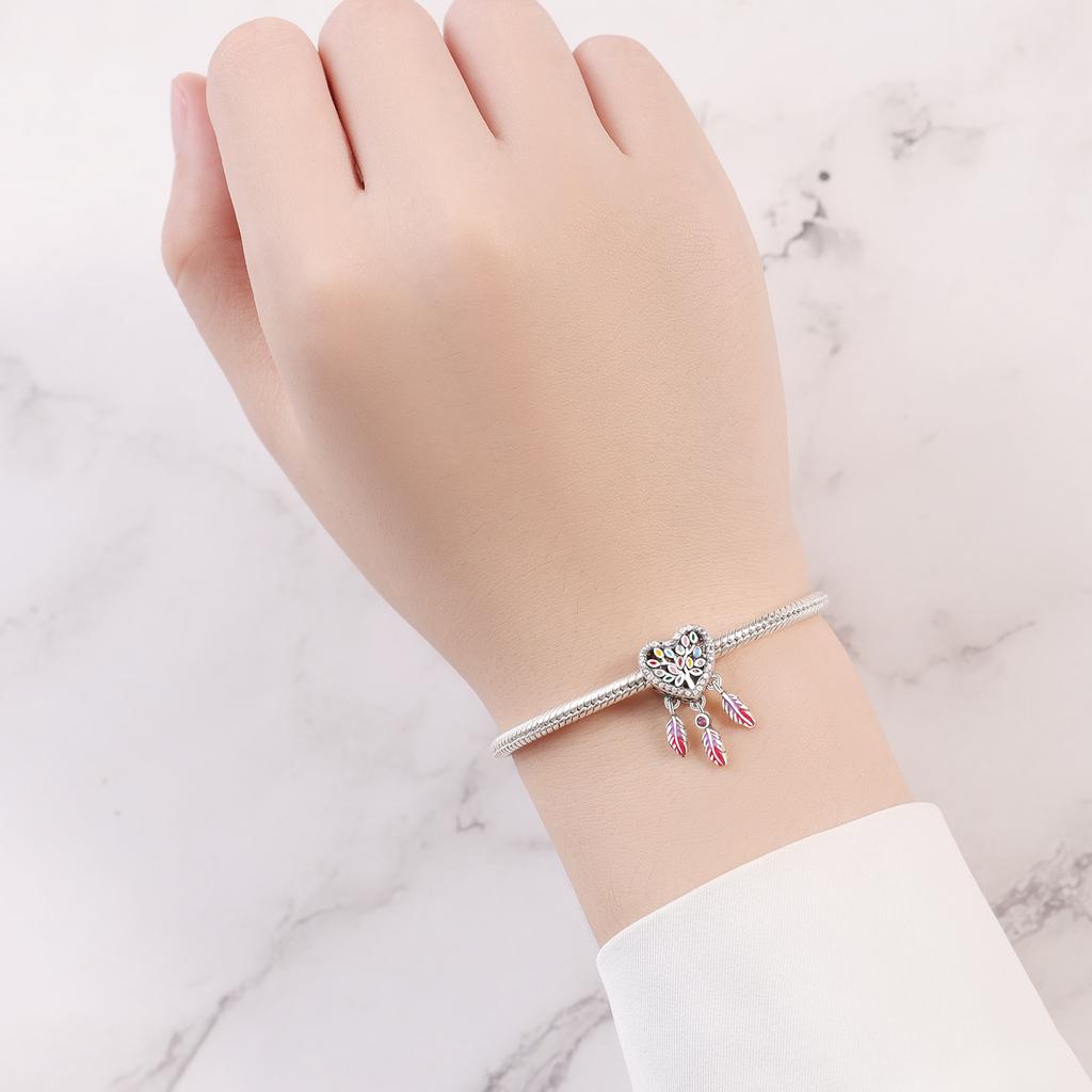 Beads Copper Charms Original Colorful Life Tree Heart Beads Fit Bracelet Jewelry Diy Women Fine Gift Accessory