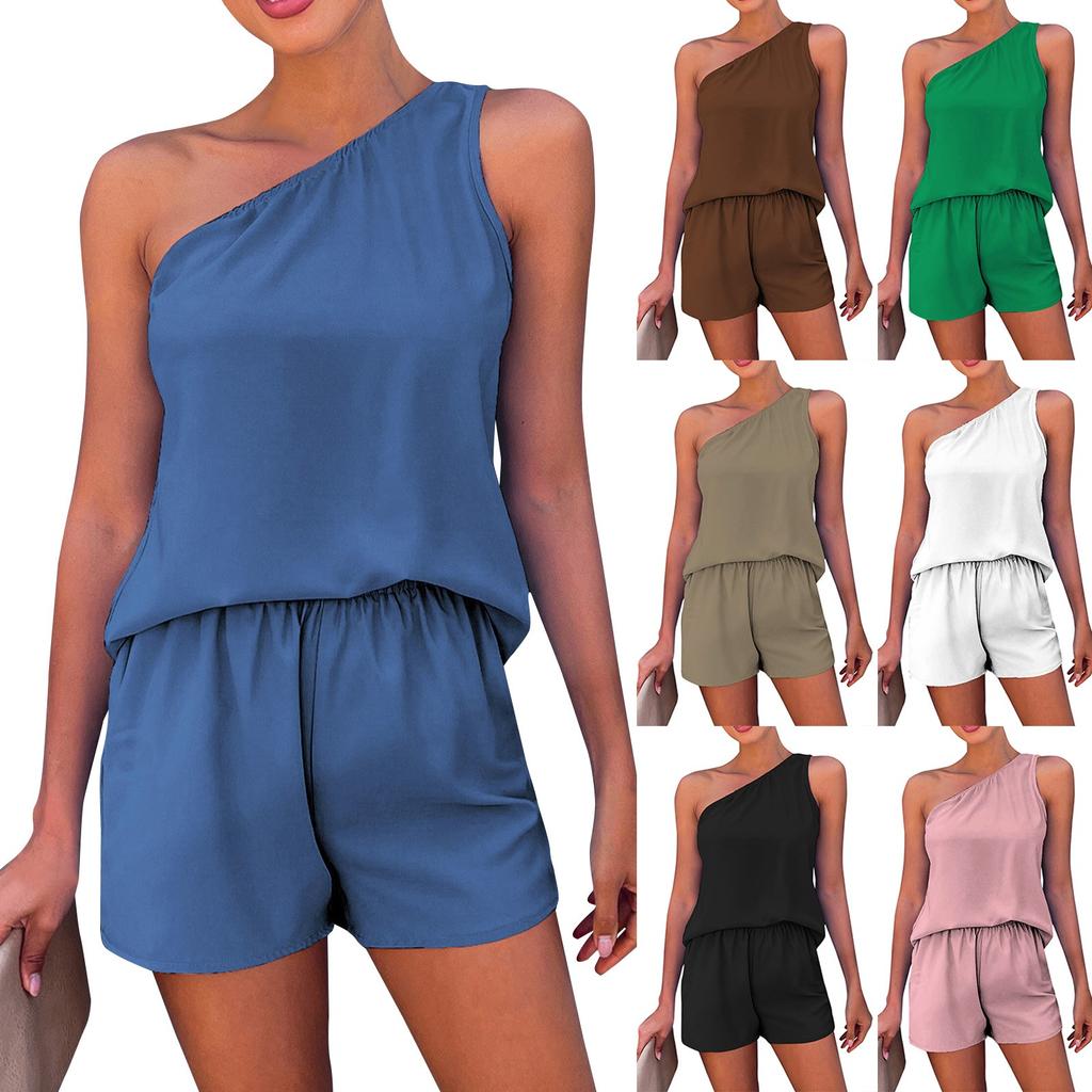 New Versatile Solid Color Two Piece Set With Design  With A Small Vest And Shorts