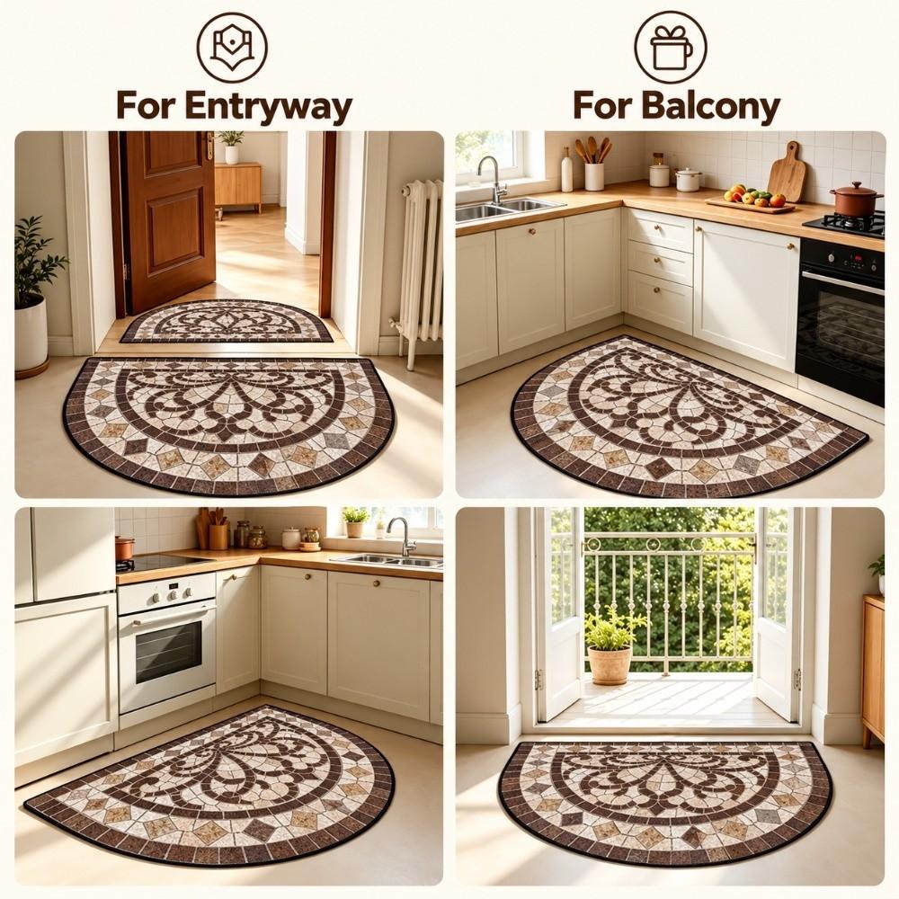 Absorbent Half Round Door Mat Anti-Slip Entry Mat Carpet Retro Semi Circular Doormat Household Use
