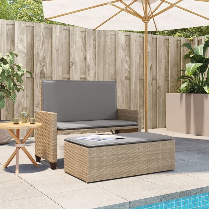 Banc de jardin - VIDAXL - Beige - Convertible en canapé-lit - Coussins confortables - Polyrotin