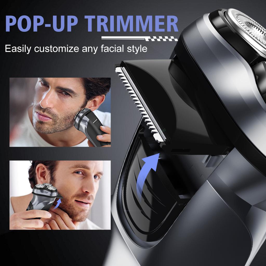 Electric Rotary Shaver Razor for Men Type-C Rechargeable Shaving Beard Machine Wet & Dry Use Hair Cutting Trimmer