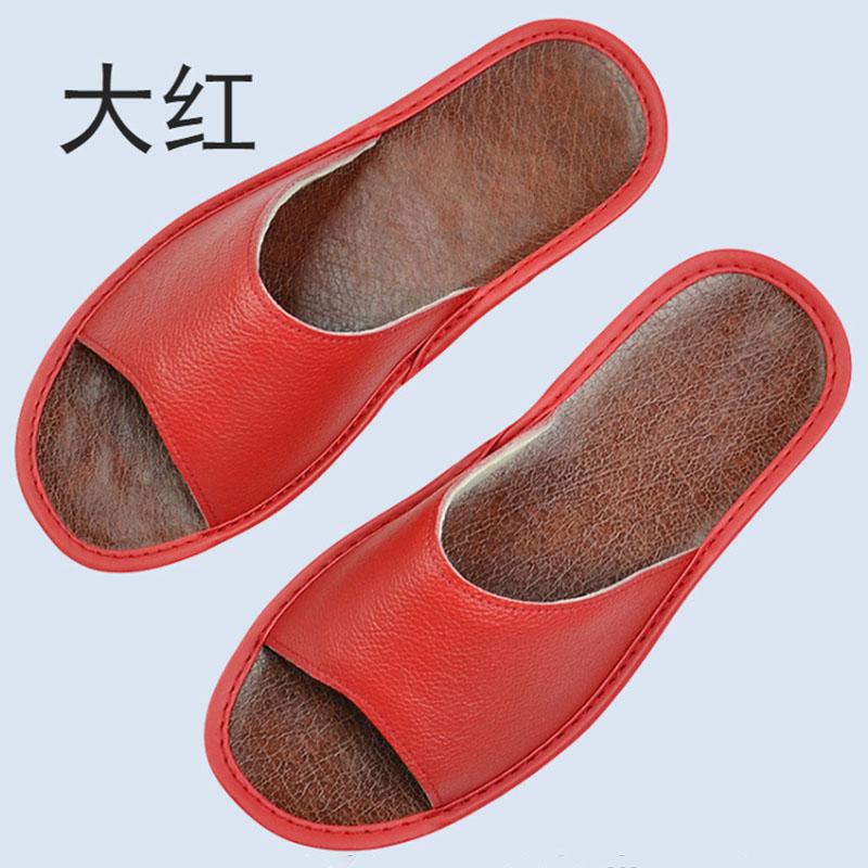 Cow Leather Slippers Big sizes Genuine Homes in indoor slipper summer open toe sandals men women elderly casual Slides shoes